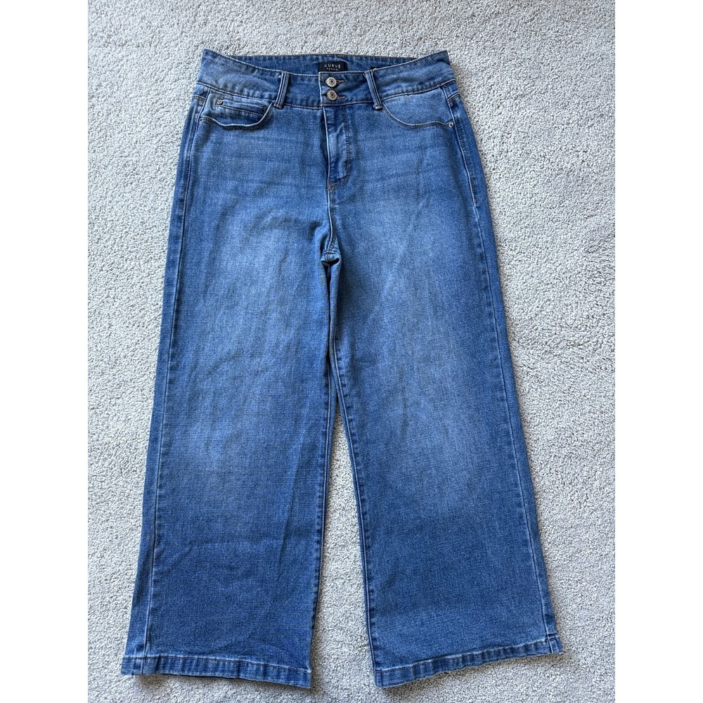 Curve Appeal Wide Leg Crop Jeans Womens 10 Blue High Rise Stretch Denim 30x26